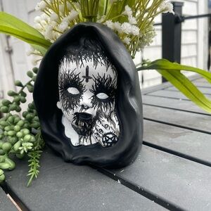 Hand-Painted Gothic black metal Art - Black & White